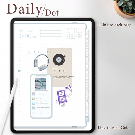 2026年4月始まり「Good Day」縦タイプ[月曜始まり／週：ブロック／日：ドット／色：アクア]