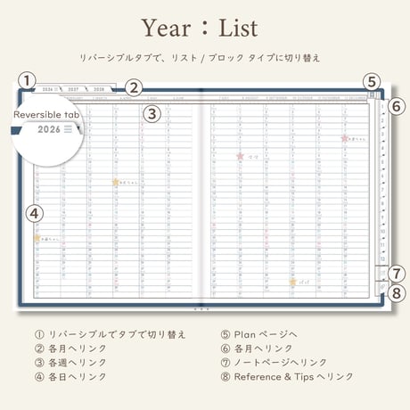 「3年手帳」（2026-2028）[日：バーチカル／色：ネイビー]