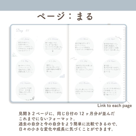 「12ヶ月手帳」[ページ：まる／カラー：ソラ]