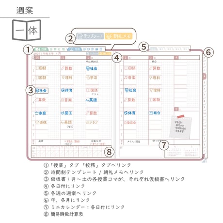 2026年度「先生手帳（小学校版）」【レギュラー：一体／黒板】【色：サクラ】