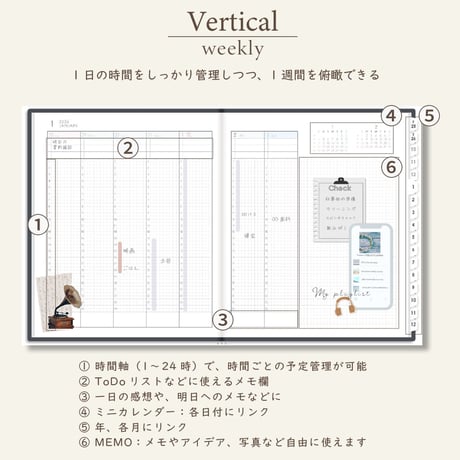 2026年1月始まりスケジュールプランナー[日曜始まり／週：バーチカル／日：１DAY／色：モノ]