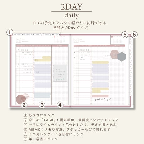 2026年4月始まりしごと手帳[日曜始まり／週：レフト／日：２DAY／色：サクラ]