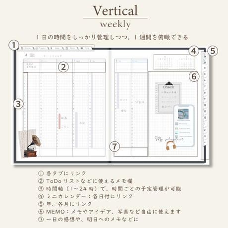 2026年4月始まりしごと手帳[日曜始まり／週：バーチカル／日：２DAY／色：モノ]