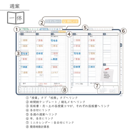 2026年度「先生手帳（小学校版）」【レギュラー：一体／黒板】【色：ネイビー】