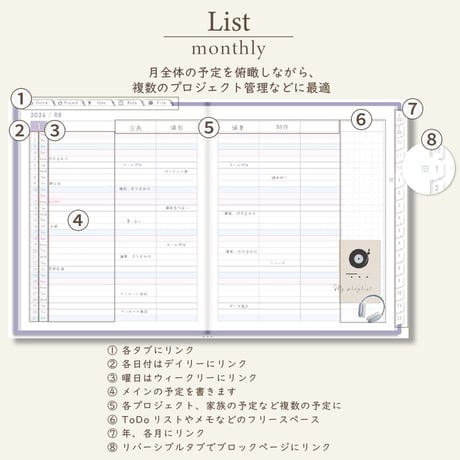 2026年1月始まりしごと手帳[日曜始まり／週：ブロック／日：２DAY／色：スミレ]