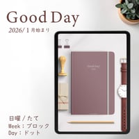 2026年1月始まり「Good Day」縦タイプ[日曜始まり／週：ブロック／日：ドット／色：サクラ]