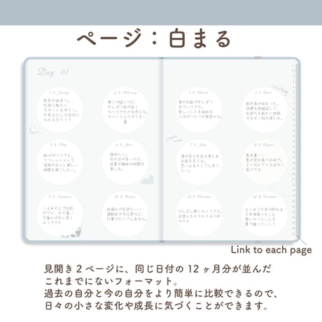 「12ヶ月手帳」[ページ：白まる／カラー：ソラ]