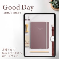2026年1月始まり「Good Day」縦タイプ[月曜始まり／週：バーチカル／日：グリッド／色：サクラ]
