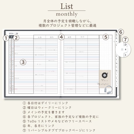 2026年4月始まりスケジュールプランナー[日曜始まり／週：ブロック／日：１DAY／色：モノ]