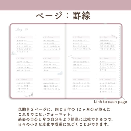 「12ヶ月手帳」[ページ：罫線／カラー：サクラ]
