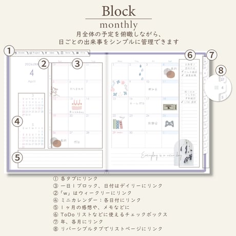 2026年4月始まりしごと手帳[日曜始まり／週：ブロック／日：２DAY／色：スミレ]