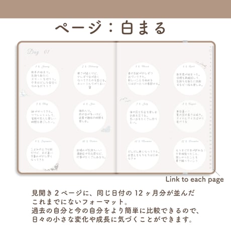 「12ヶ月手帳」[ページ：白まる／カラー：マロン]