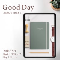 2026年1月始まり「Good Day」縦タイプ[月曜始まり／週：ブロック／日：ドット／色：ミント]