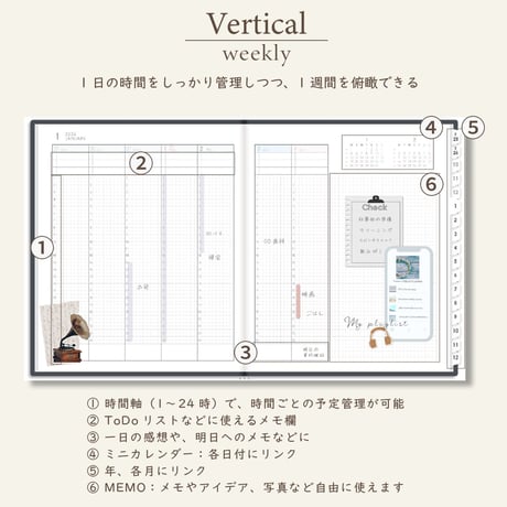 2026年1月始まりスケジュールプランナー[月曜始まり／週：バーチカル／日：２DAY／色：モノ]