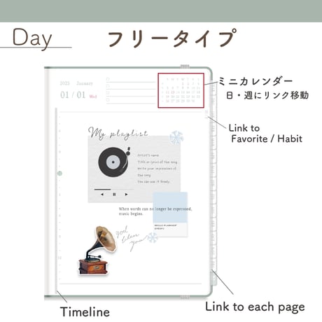 2025年1月始まり「Good Day´- 」縦タイプ[日曜始まり／週：バーチカル／日：フリー／色：ミント]