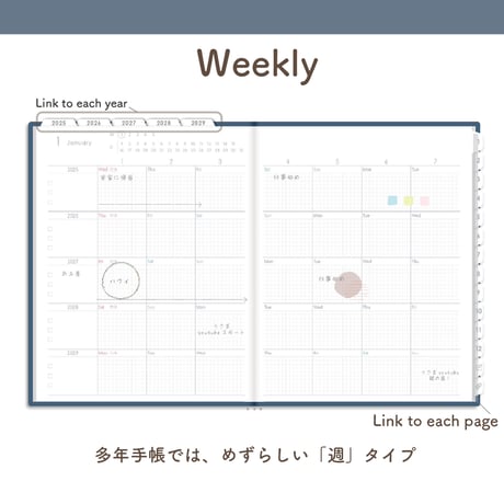 「5年手帳」（2025-2029）[日：バーチカル／色：ネイビー]