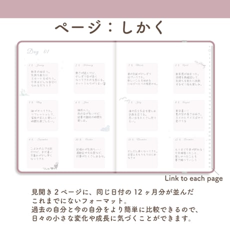 「12ヶ月手帳」[ページ：しかく／カラー：サクラ]