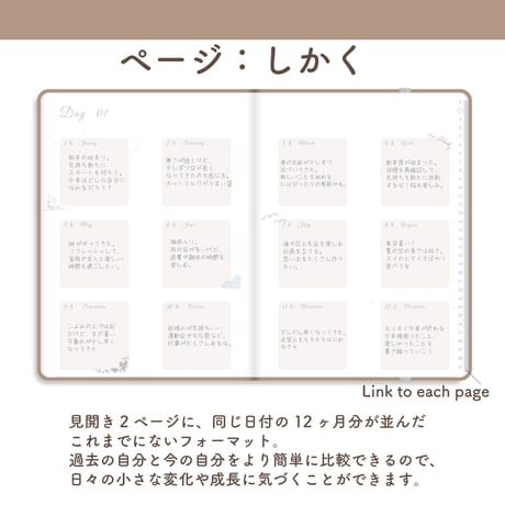「12ヶ月手帳」[ページ：しかく／カラー：マロン]