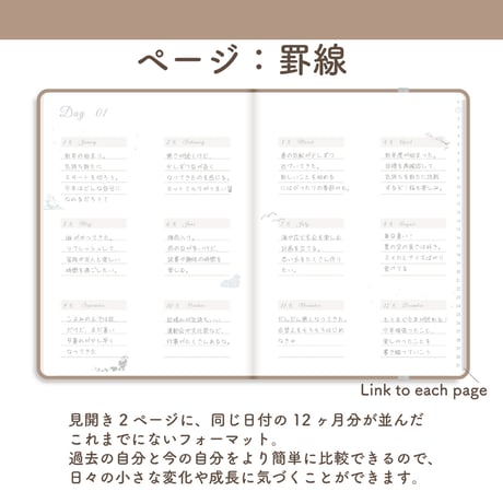 「12ヶ月手帳」[ページ：罫線／カラー：マロン]