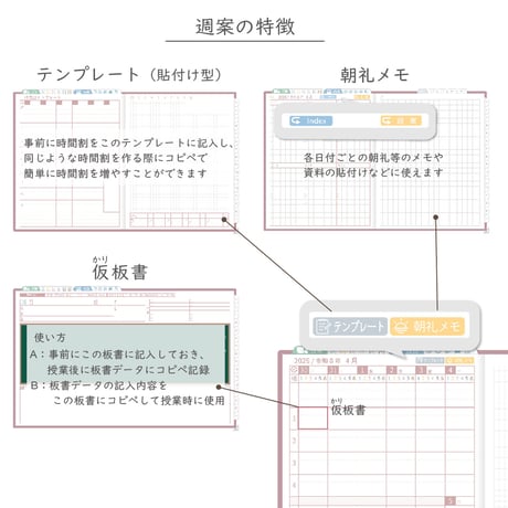 2026年度「先生手帳（中高版）」【レギュラー：貼付け／黒板】【色：サクラ】