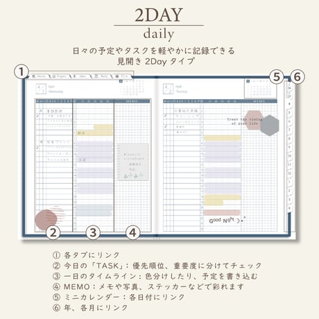 2026年4月始まりしごと手帳[日曜始まり／週：レフト／日：２DAY／色：ネイビー]