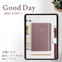 2026年4月始まり「Good Day」縦タイプ[日曜始まり／週：バーチカル／日：ドット／色：サクラ]