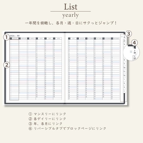 2026年4月始まりスケジュールプランナー[月曜始まり／週：バーチカル／日：２DAY／色：モノ]