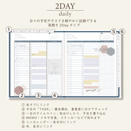 2026年4月始まりしごと手帳[月曜始まり／週：レフト／日：２DAY／色：ネイビー]