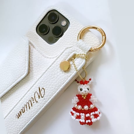 《handmade》うさぎのビーズドール（ドレス）キーホルダー