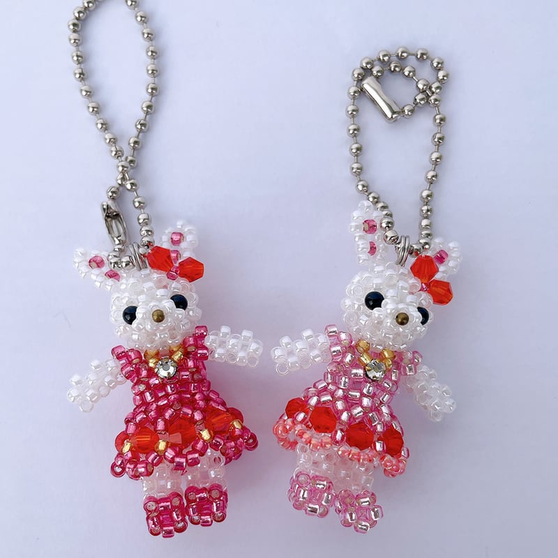 handmade》うさぎのビーズドール（ピンク）キーホルダー | fluffy's