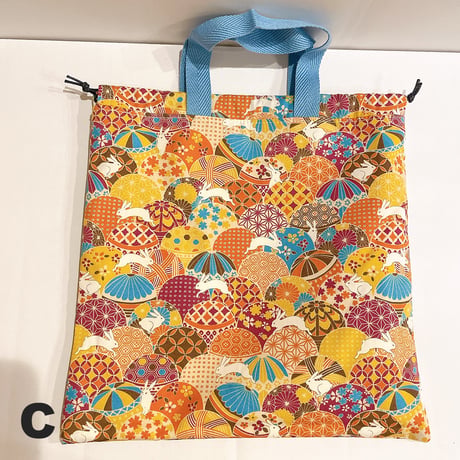 《handmade》巾着持ち手付きポーチ（和柄）