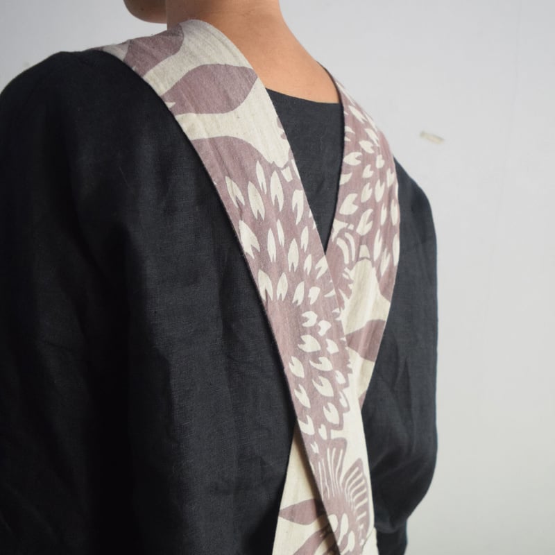 エプロン　風呂敷　三角巾セット　ベンガラ　リネン　型絵染エプロン　イロハナ エプロン 風呂敷 三角巾セット ベンガラ リネン 型絵染エプロン