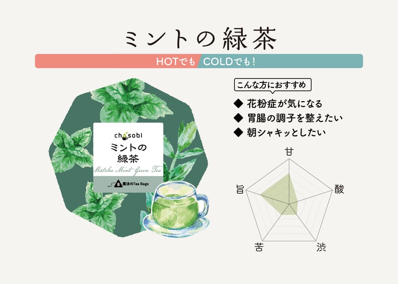 chasobi ミントの緑茶 ティーバッグ（3gタグ付き）×8個 | TAKEZAWA SEL
