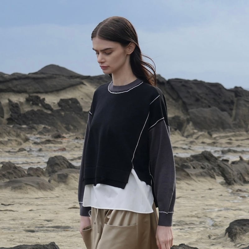 PAOPAO オリジナル フィードサック柄＆ヘリンボーンカーキ 切り替え  