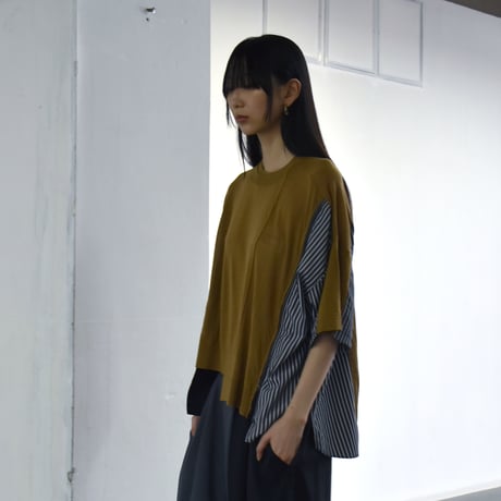 【Parc.1】Stripe Mix asymmetry Knit tops