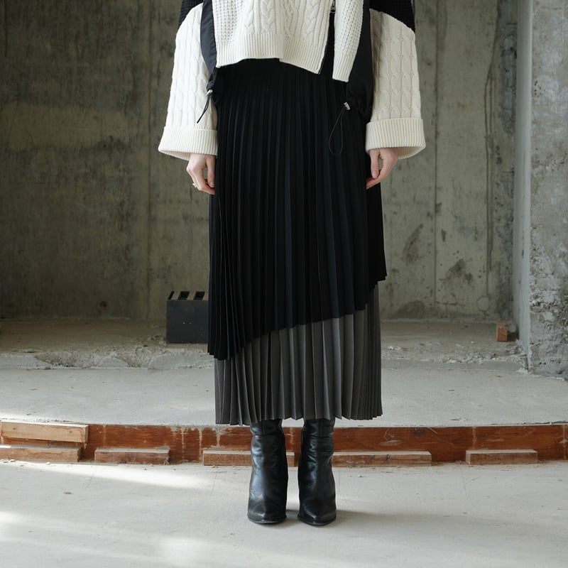 Parc.1】 Sheer toro layered Pleats Skirt | Parc