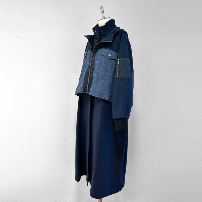 Parc.1】Denim ×melton layered Foodie Coat | Par