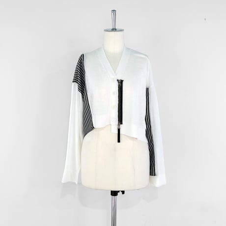 【Parc.1】Stripe Mix cropped Knit cardigan