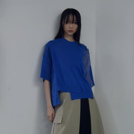 【Parc.1】Stripe Mix asymmetry Knit tops