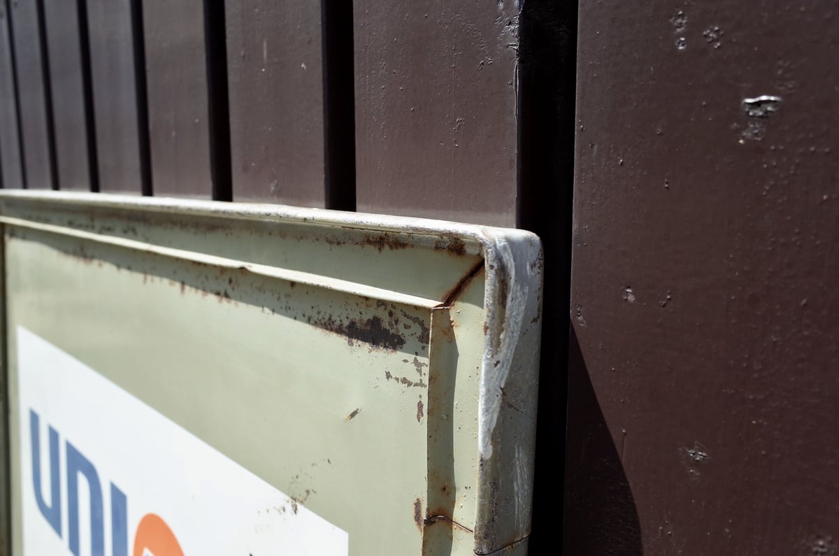 ビンテージ 76 GASOLINE 両面 看板 鉄扉 モーターオイル OIL