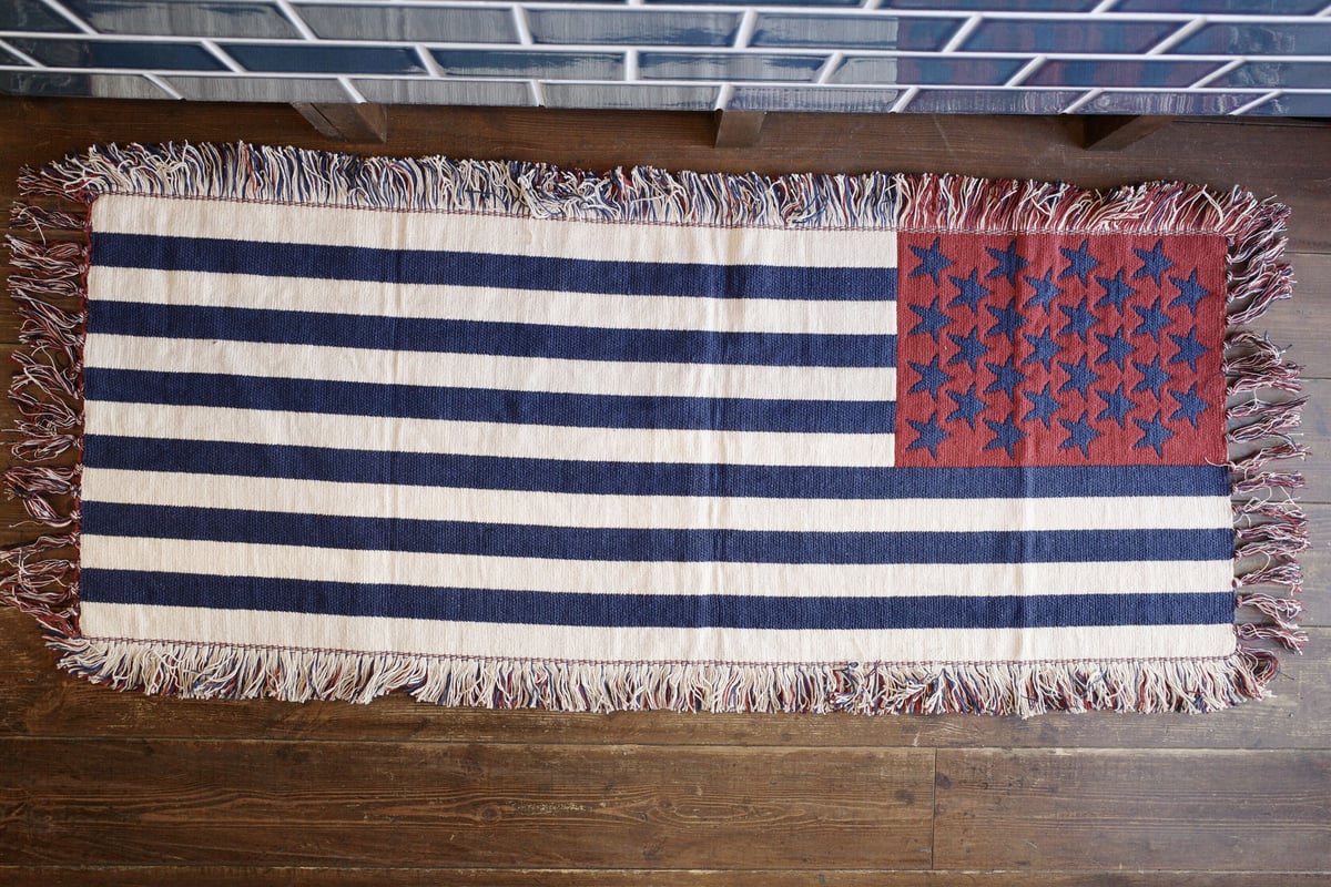 星条旗柄 ラグ 110×160 USA アメリカ国旗 コットン フリンジ 新品 USA FLAG 星条旗 マット ロング | Collection Market