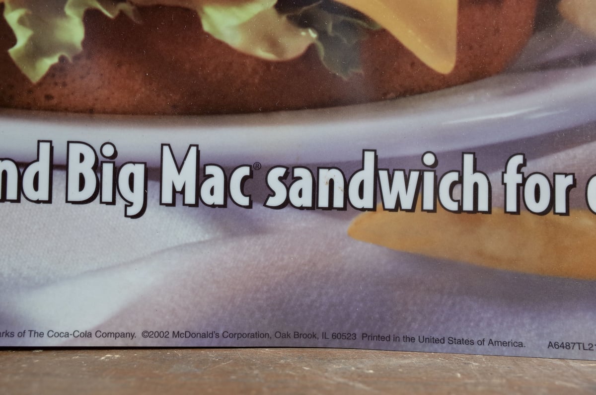 Vintage 2002 Mcdonald's マクドナルド メニューサイン Big Mac