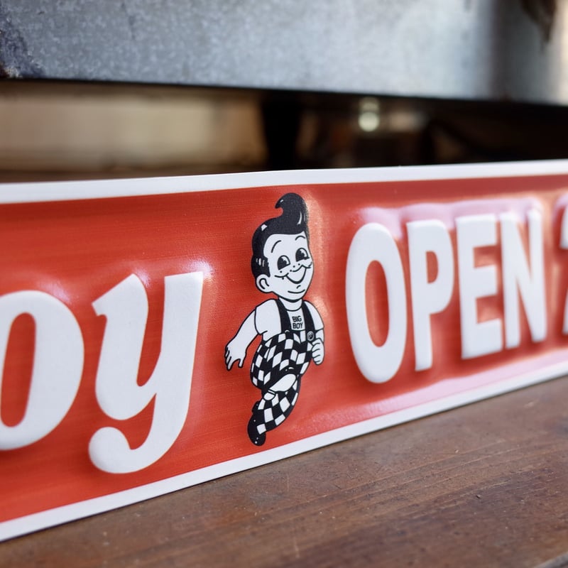 Big Boy ビッグボーイ 24H OPEN 横長タイプ RED 看板 メタルサイン