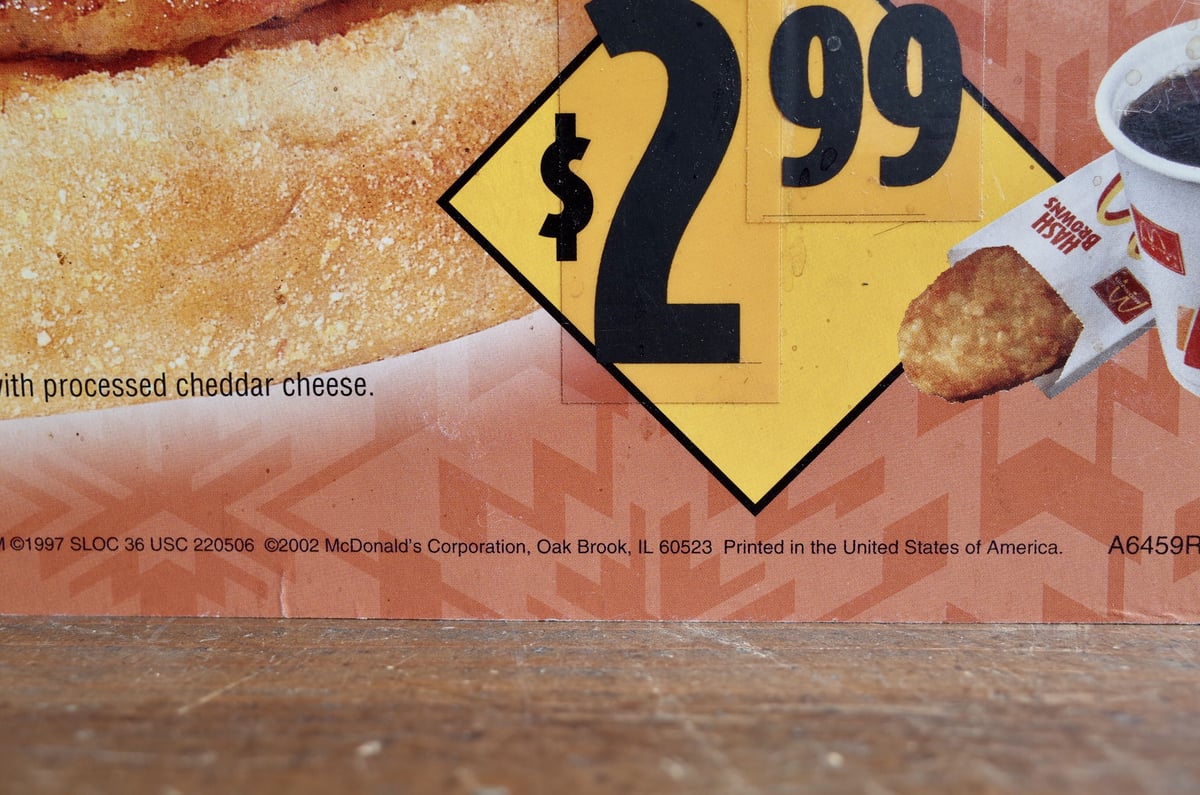 Vintage 1997 Mcdonald's マクドナルド ペーパーサイン 両面メニュー