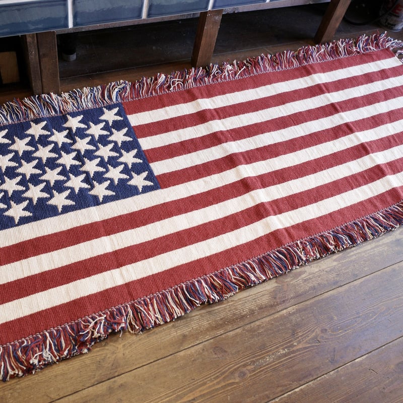 星条旗柄 ラグ 110×160 USA アメリカ国旗 コットン フリンジ 新品 USA FLAG 星条旗 マット ロング | Collection Market