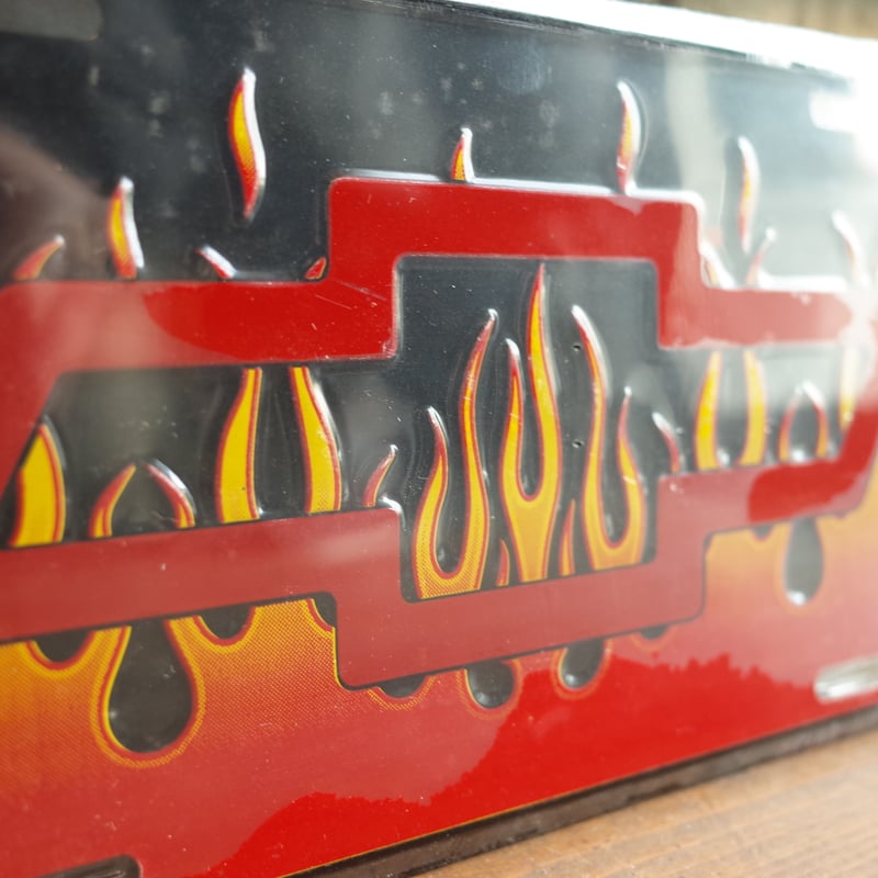 CHEVROLET シボレー ファイヤーパターン 看板 エンボス メタル