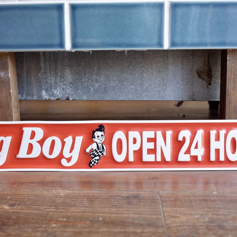Big Boy ビッグボーイ 24H OPEN 横長タイプ RED 看板 メタルサイン