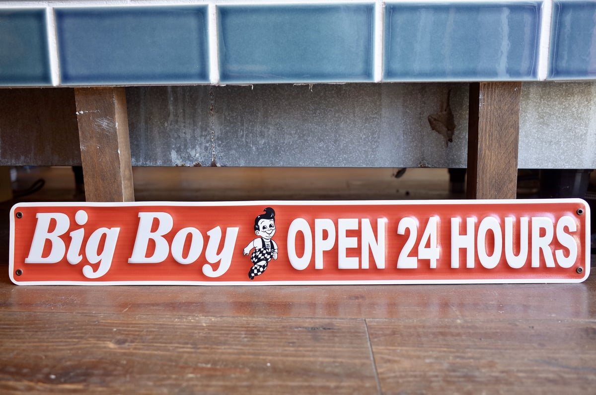 Big Boy ビッグボーイ 24H OPEN 横長タイプ RED 看板 メタルサイン