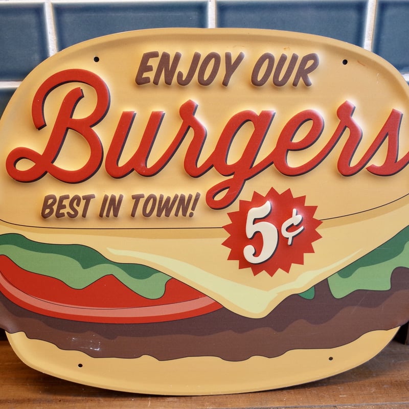 ビッグサイズ ハンバーガー メタルサイン 看板 エンボス アメリカ USA