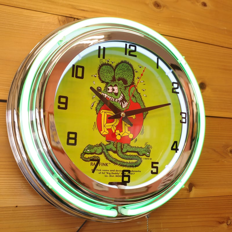 ラットフィンク ネオンクロック 時計 インテリア ガレージ 店舗  特大 新品 RAT FINK ラットフィンク ネオンクロック 時計 壁掛け